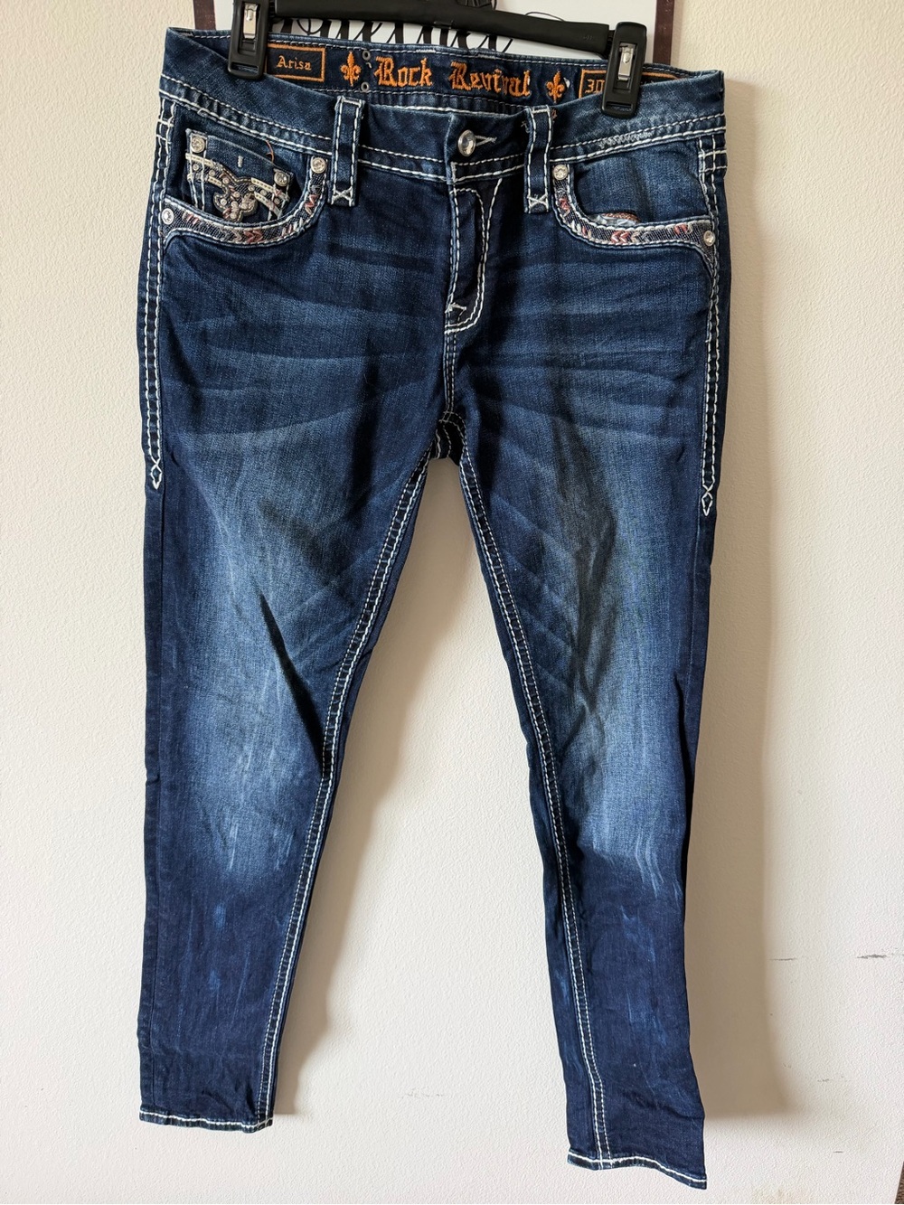 Rock Revival Indigo Blue Women's Skinny Jeans with Contrast Stitching